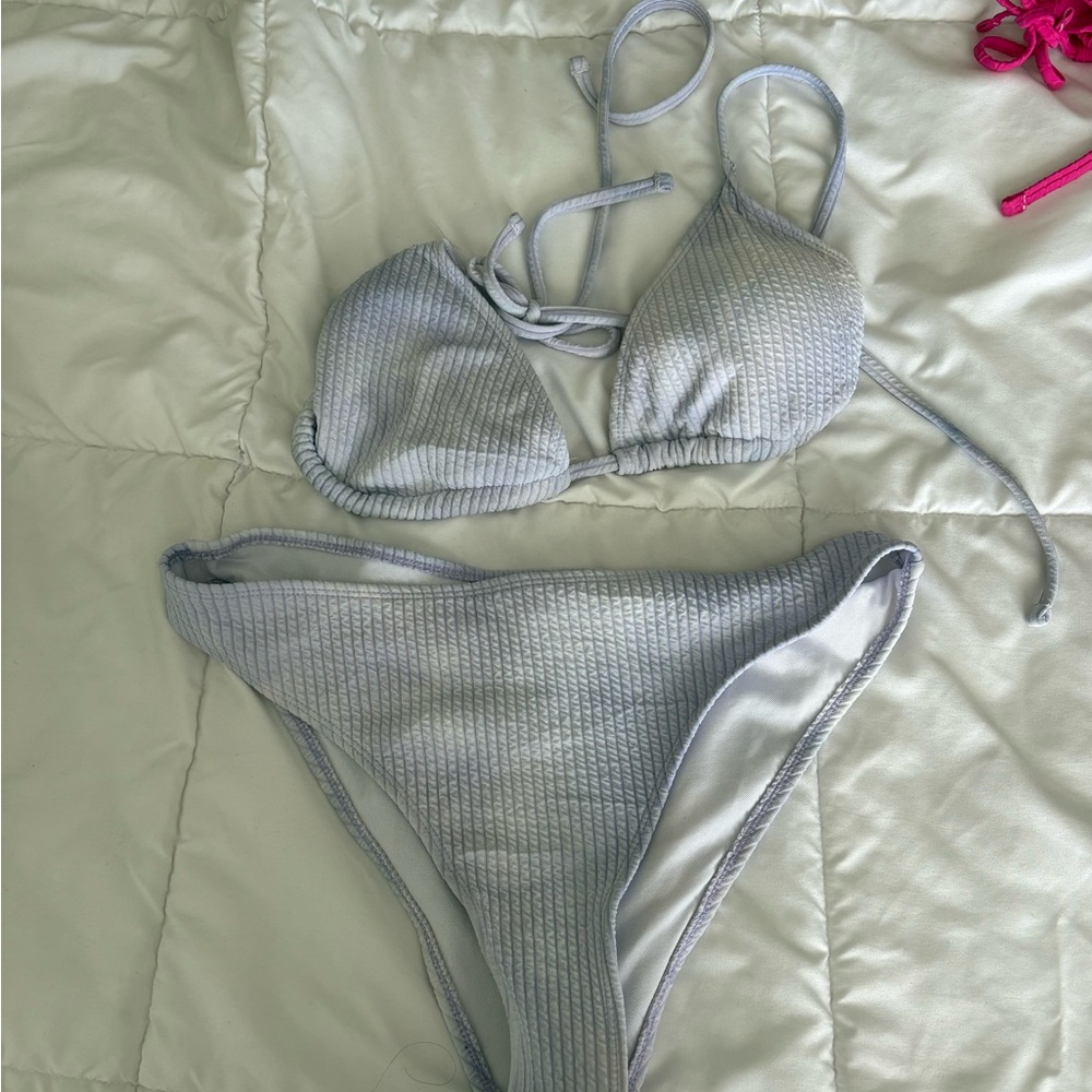Ribbed Triangle Bikini Set in Light Purple